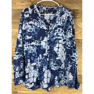 Diane Gilman Women's Plus Sz 2X Blue Shades Long Sleeve 1/2 Button Down Top